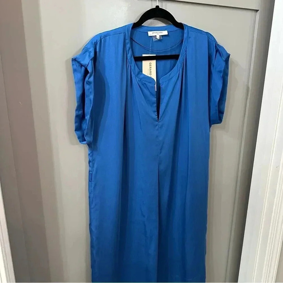 NWT Gerard Darel Shift Dress US Size 6 Royal Blue Short Sleeve Split V Pullover - Picture 4 of 6
